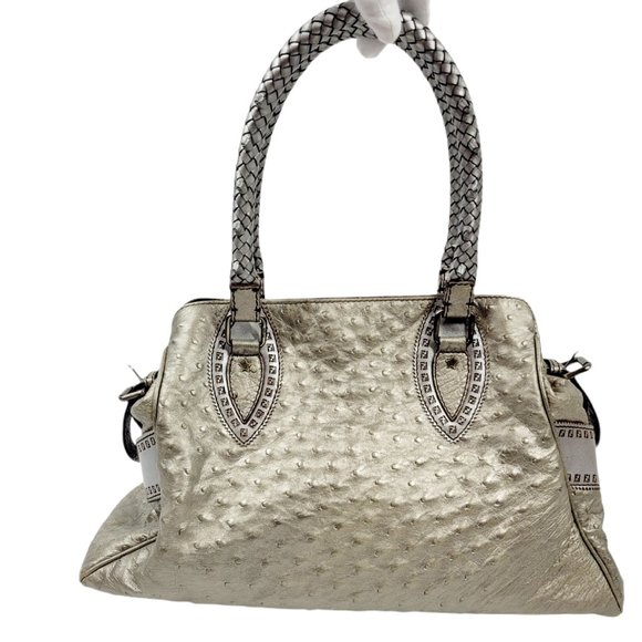 NEW Fendi Silver Metallic Du Jour Ostrich Bag - Picture 3 of 13